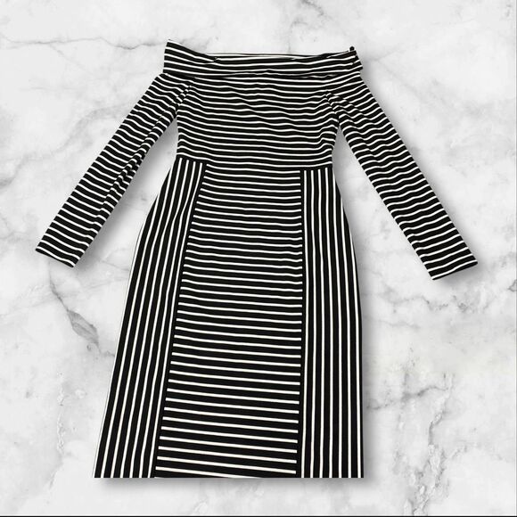 Derek Lam 10 Crosby Women Black Striped Casual Dress Size Large - Picture 1 of 16